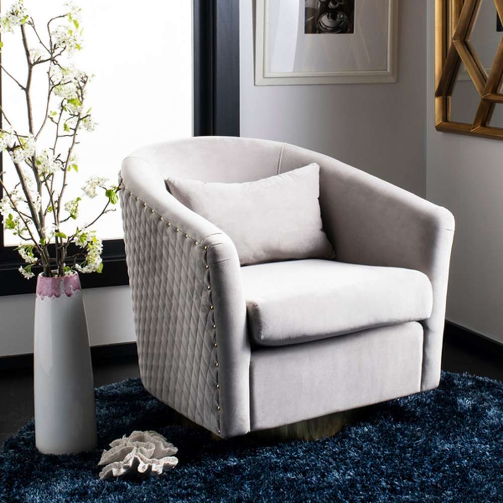 Safavieh - Clara Quilted Swivel Tub Chair - Pale Taupe - Gold - SFV4702C veiw 2