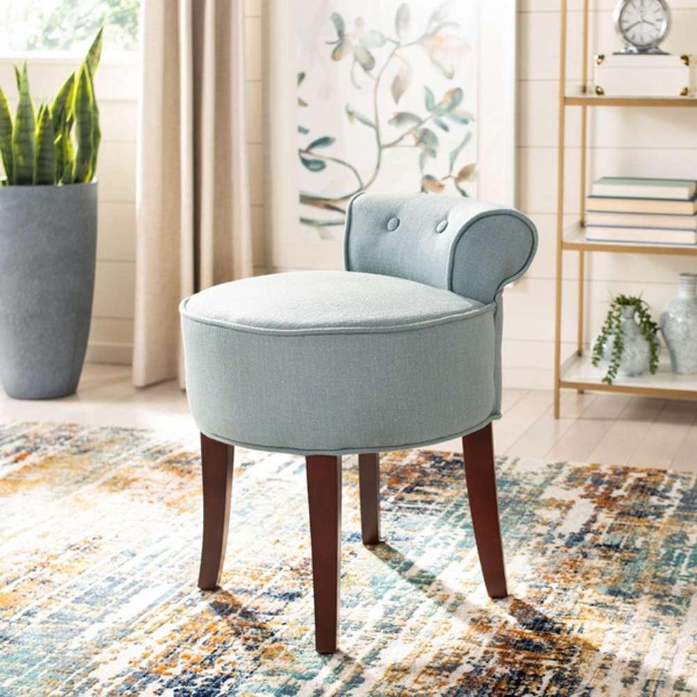 Safavieh - Georgia Vanity Stool - Silver Blue - Cherry Mahogany - MCR4546B veiw 1