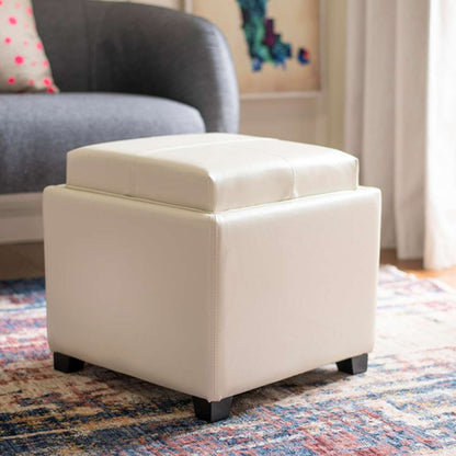 Safavieh - Harrison Single Tray Ottoman - Flat Cream - HUD8233K veiw 2