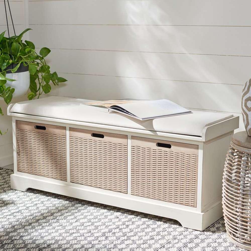 Safavieh - Landers 3Drw Cushion Bench - Distressed White  - BCH5703A veiw 2