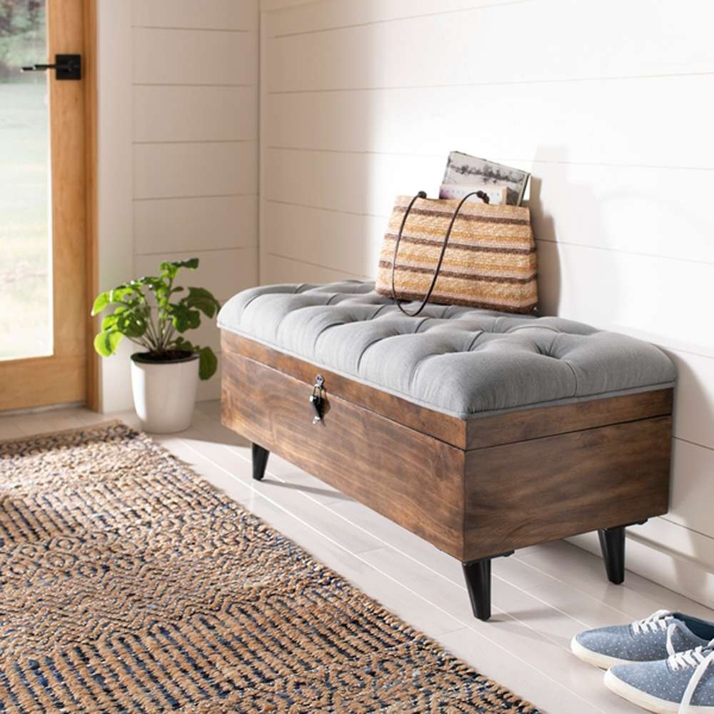 Safavieh - Liam Tufted Cocktail Ottoman - Grey - Dark Oak - OTT6400C veiw 2