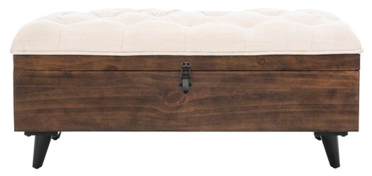 Safavieh - Liam Tufted Cocktail Ottoman - Light Beige - Dark Oak - OTT6400A veiw 1