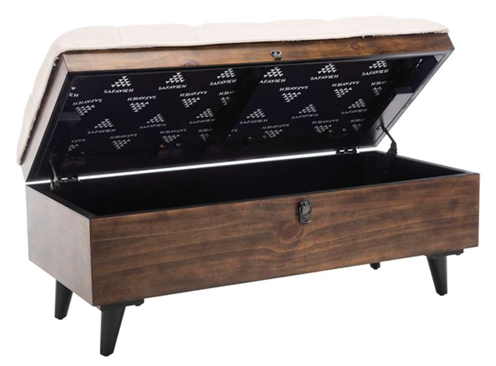 Safavieh - Liam Tufted Cocktail Ottoman - Light Beige - Dark Oak - OTT6400A veiw 3