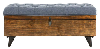 Safavieh - Liam Tufted Cocktail Ottoman - Navy - Dark Oak - OTT6400B veiw 1