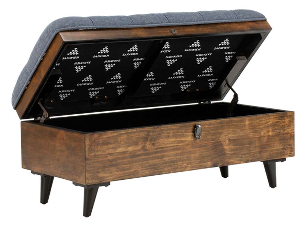 Safavieh - Liam Tufted Cocktail Ottoman - Navy - Dark Oak - OTT6400B veiw 3