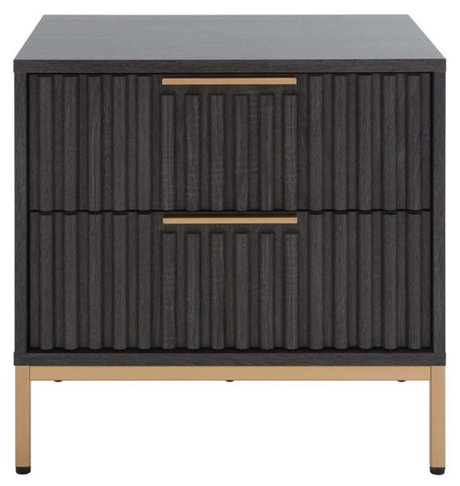 Safavieh - Lylia 2 Drawer Nightstand - Distressed Black - Gold - NST9605E veiw 1