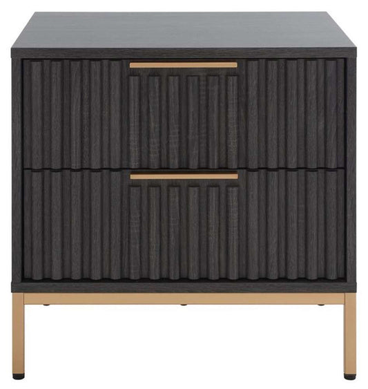 Safavieh - Lylia 2 Drawer Nightstand - Distressed Black - Gold - NST9605E veiw 1