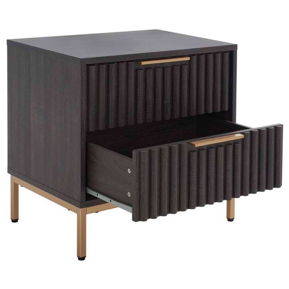 Safavieh - Lylia 2 Drawer Nightstand - Distressed Black - Gold - NST9605E veiw 4