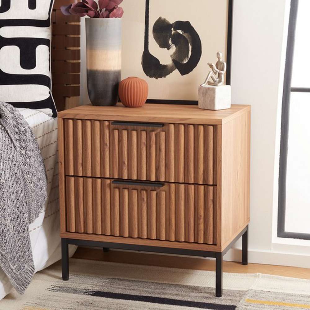 Safavieh - Lylia 2 Drawer Nightstand - Oak - Black - NST9605D veiw 3