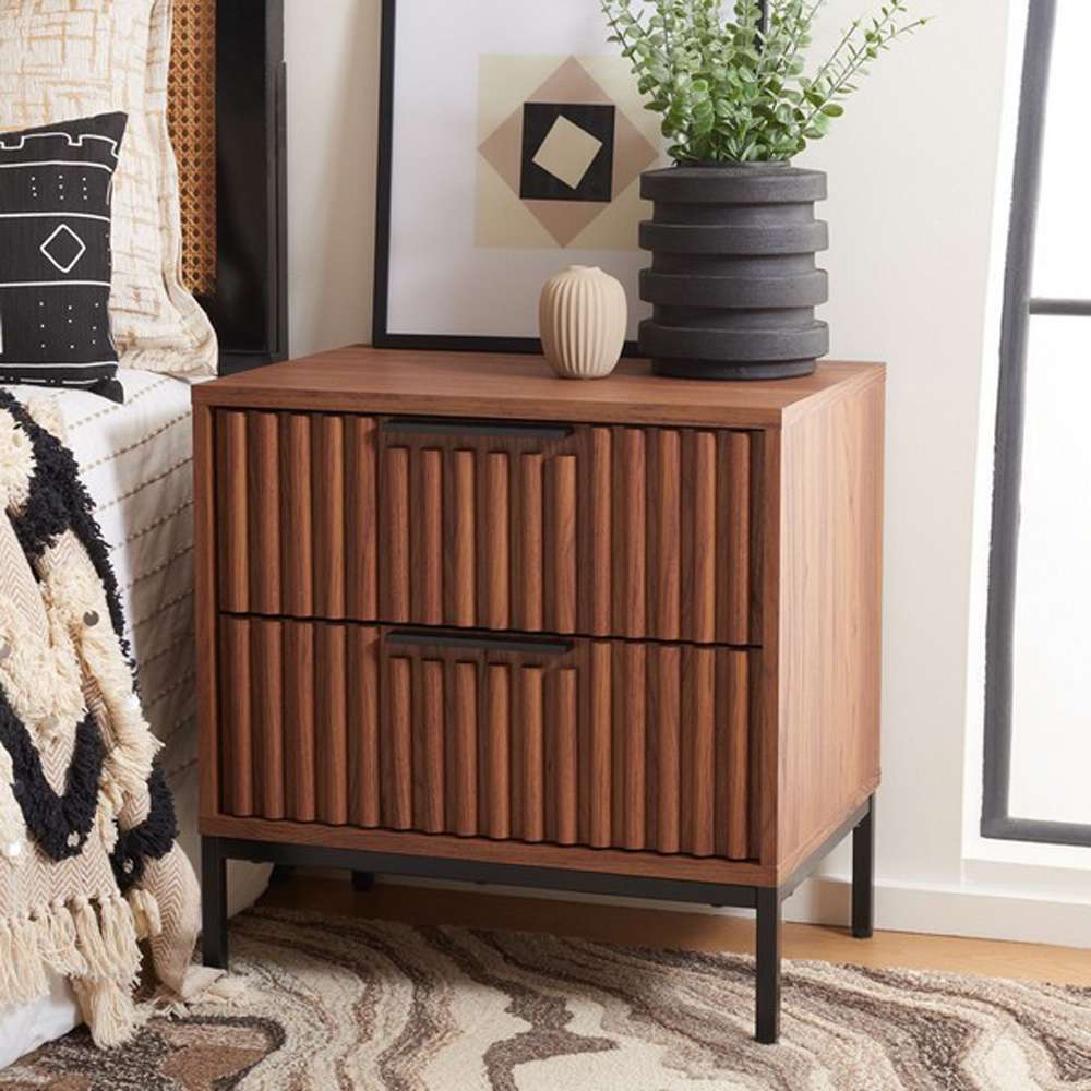 Safavieh - Lylia 2 Drawer Nightstand - Walnut - Black - NST9605A veiw 3