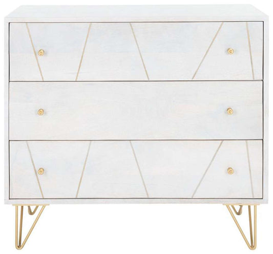 Safavieh - Marigold 3 Drawer Chest - White Washed - Brass - CHS9001C veiw 1