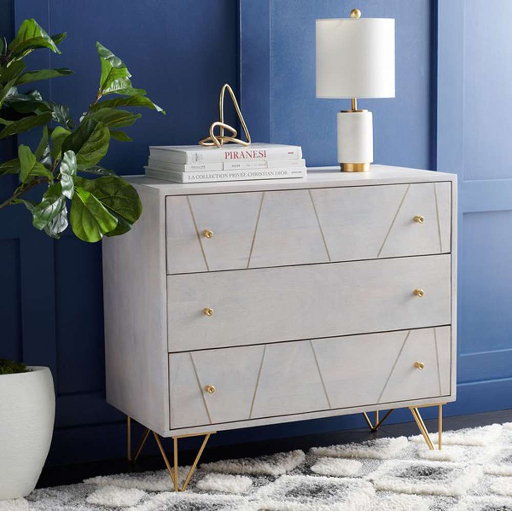 Safavieh - Marigold 3 Drawer Chest - White Washed - Brass - CHS9001C veiw 2