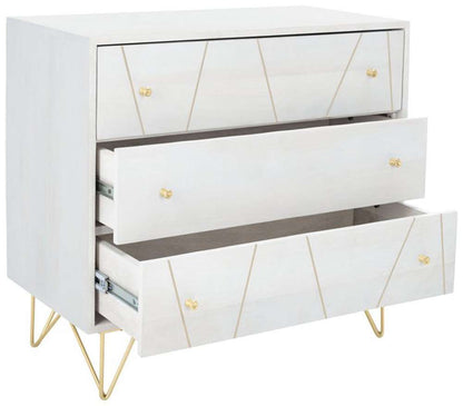 Safavieh - Marigold 3 Drawer Chest - White Washed - Brass - CHS9001C veiw 4