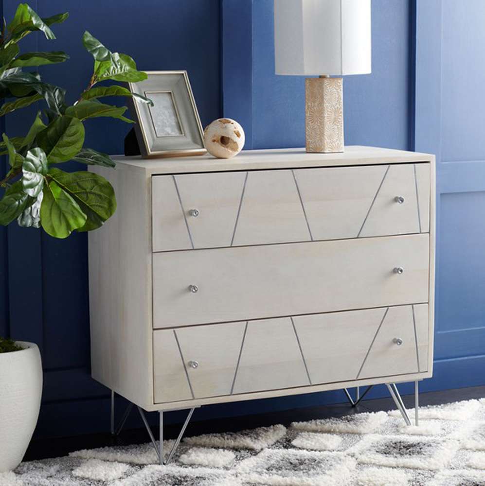 Safavieh - Marigold 3 Drawer Chest - White Washed - Silver - CHS9001B veiw 2