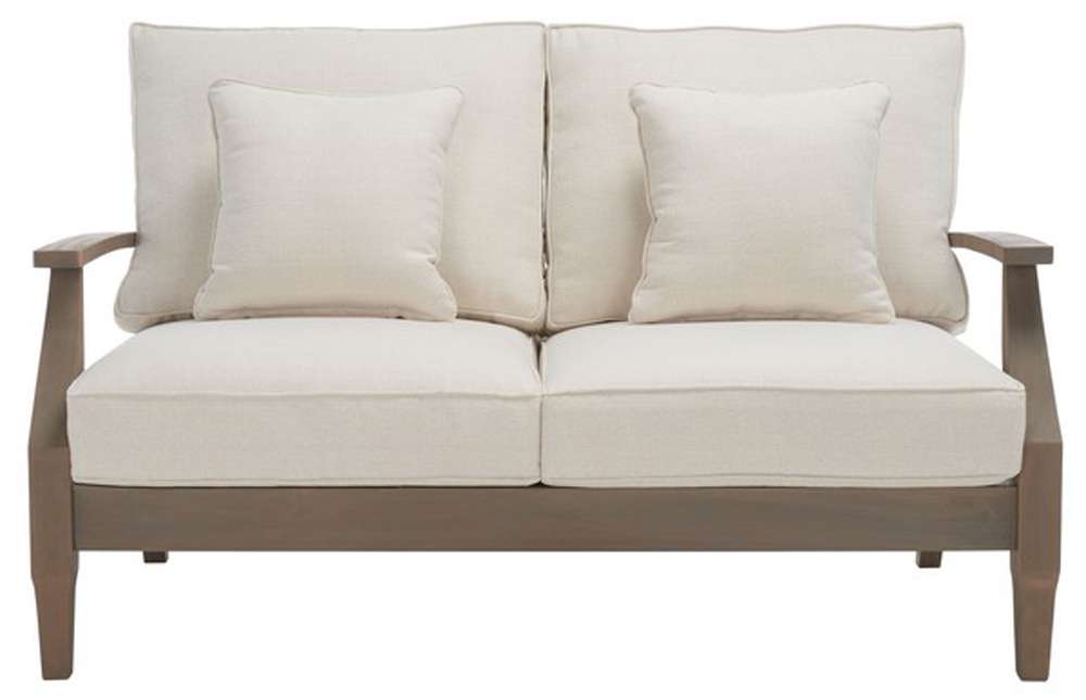 Safavieh - Martinique Wood Patio Loveseat - Light Grey - Beige - CPT1012C veiw 1