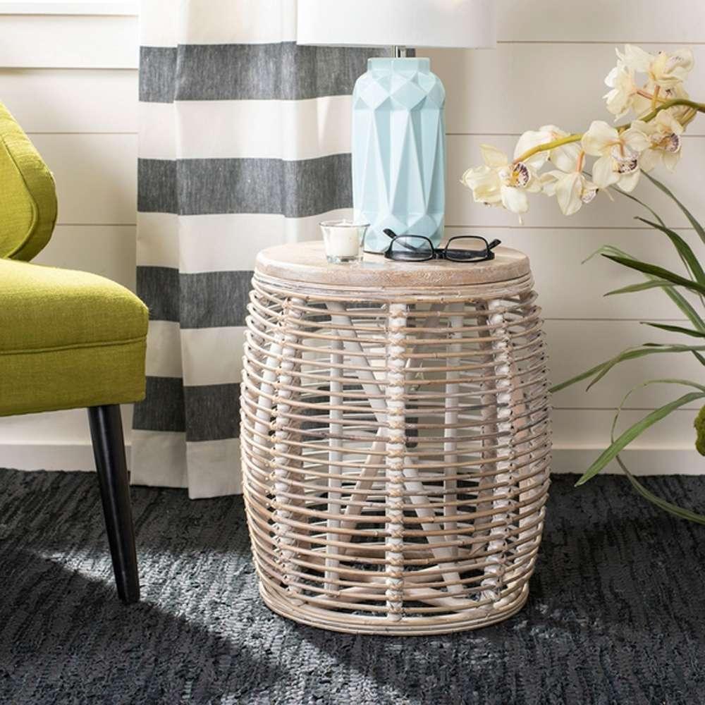 Safavieh - Maui Rattan Drum Stool Table - Grey White Wash - STL6500A veiw 2