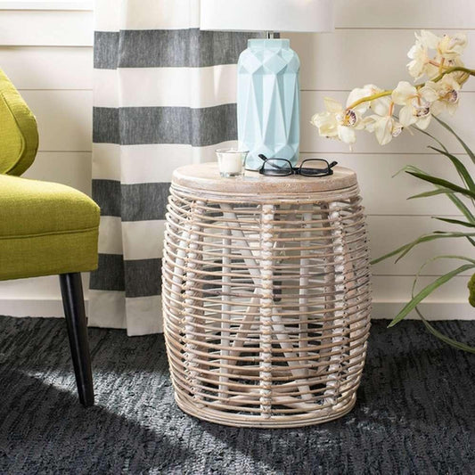 Safavieh - Maui Rattan Drum Stool Table - Grey White Wash - STL6500A veiw 2