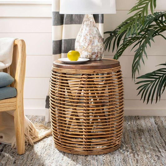 Safavieh - Maui Rattan Drum Stool Table - Honey Brwn Wash - Teak Brown - STL6500B veiw 2