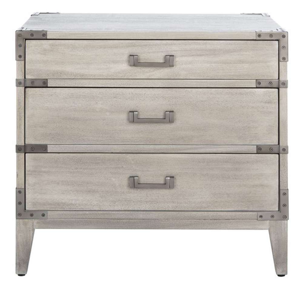 Safavieh - Nisha 3 Drawer Wood Nightstand - Light Grey - SFV7708C veiw 1