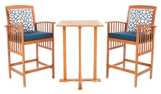 Safavieh - Pate 3Pc Bar Height Bistro Set - Natural - Nvy + Trellis P - PAT7043E veiw 1