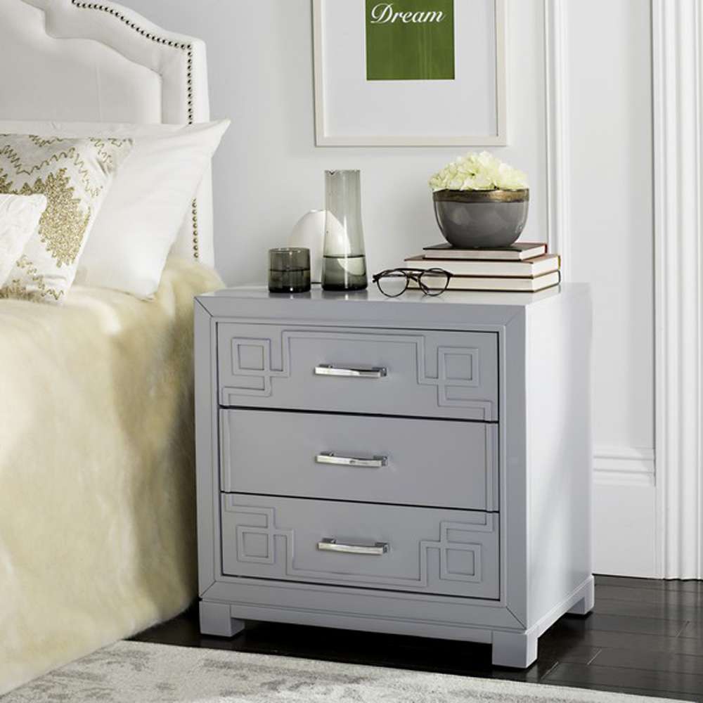Safavieh - Raina Three Drawer Nightstand - Grey - FOX6278C veiw 2