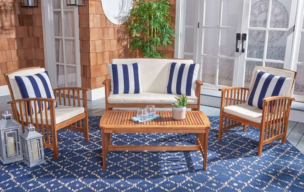 Safavieh - Rocklin 4 Pc Outdoor Set - Natural - Bge + Thk Stp P - PAT7007G veiw 1