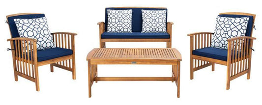 Safavieh - Rocklin 4 Pc Outdoor Set - Natural - Nvy + Trellis P - PAT7007J veiw 1