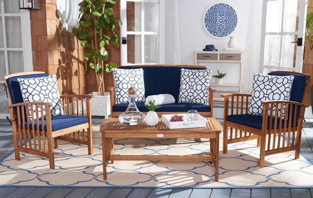 Safavieh - Rocklin 4 Pc Outdoor Set - Natural - Nvy + Trellis P - PAT7007J veiw 2