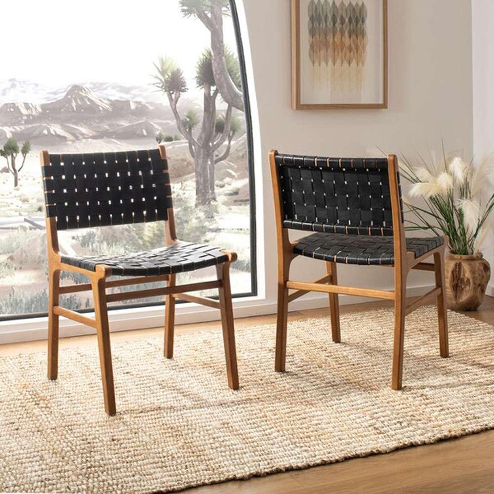 Safavieh - Taika Leather Dining Chair - Black - Natural  (Set of 2) - DCH4000C-SET2 veiw 2