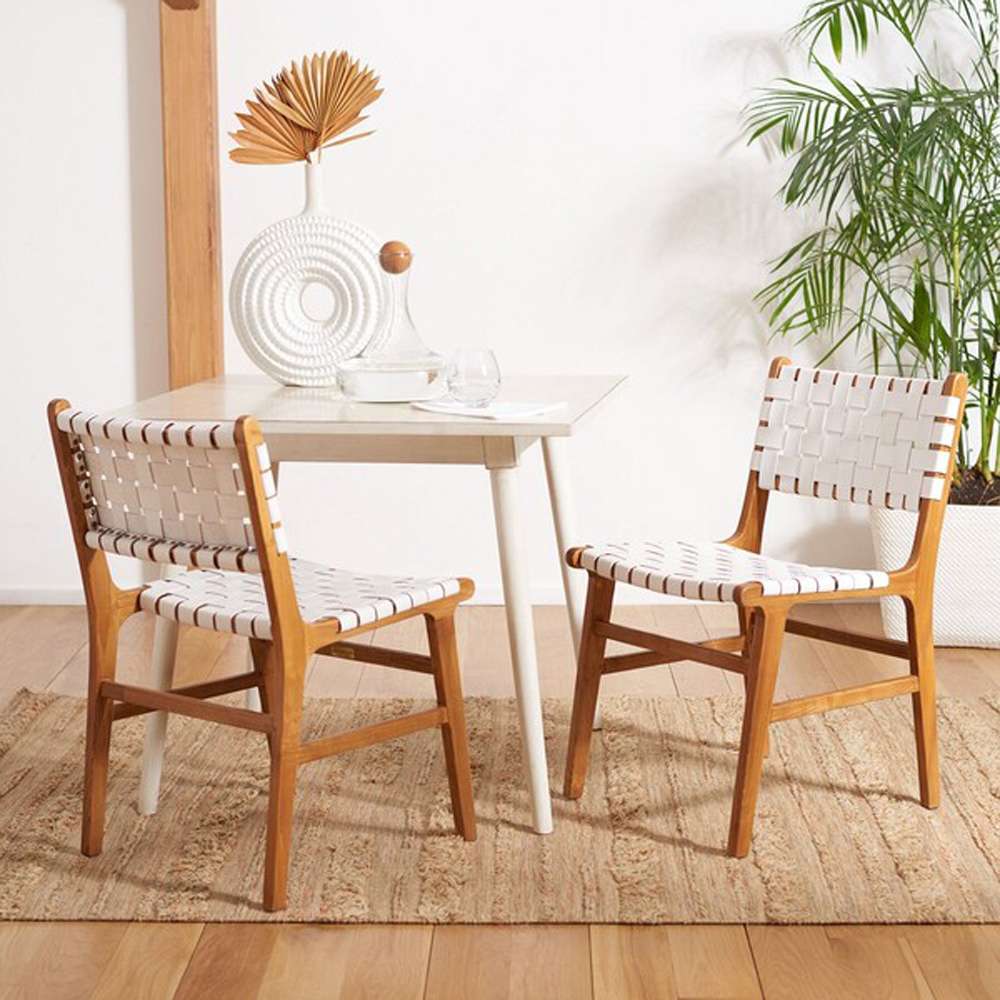Safavieh - Taika Leather Dining Chair - White - Natural  (Set of 2) - DCH4000B-SET2 veiw 2