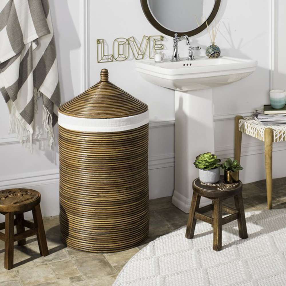 Safavieh - Wellington Laundry Basket - White - Honey Dark Brown - HAC6501C veiw 2