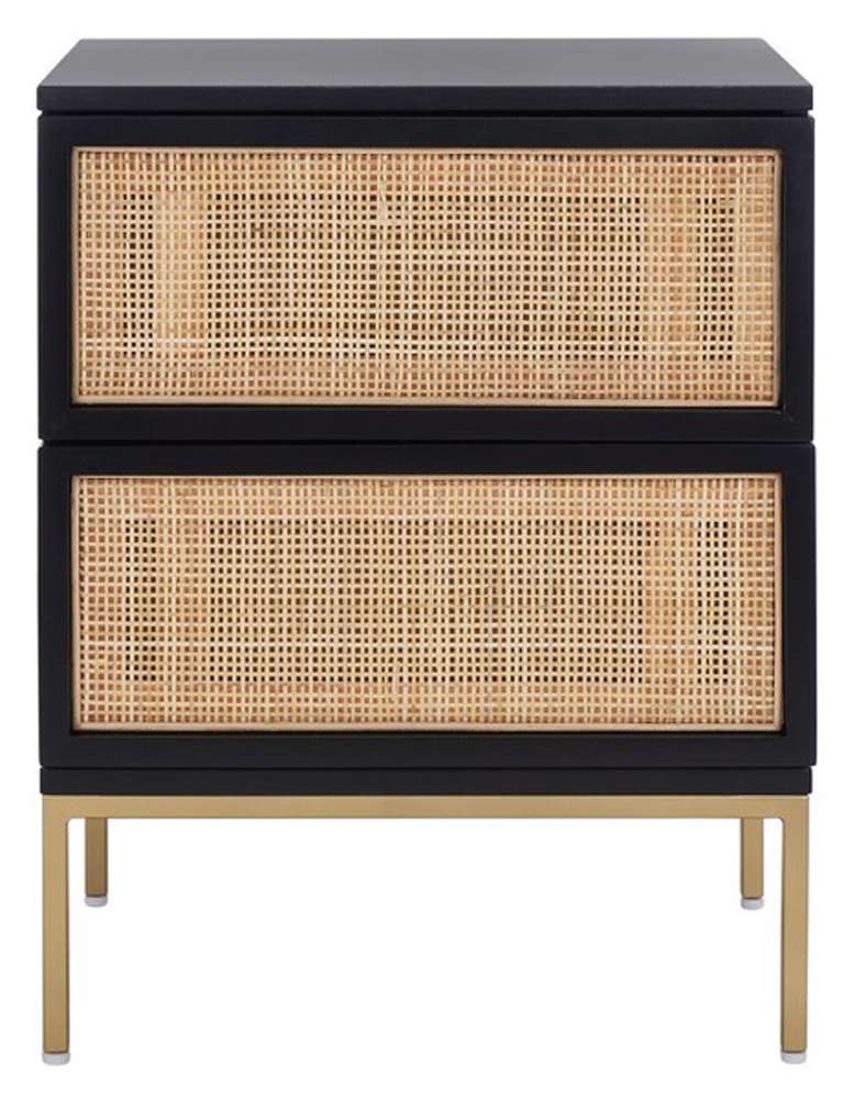 Safavieh - Zadie 2 Drw Rattan Nightstand - Black - Gold - NST5007A veiw 1
