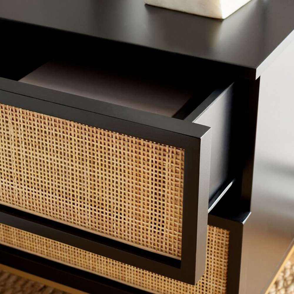 Safavieh - Zadie 2 Drw Rattan Nightstand - Black - Gold - NST5007A veiw 2