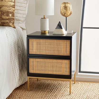 Safavieh - Zadie 2 Drw Rattan Nightstand - Black - Gold - NST5007A veiw 3
