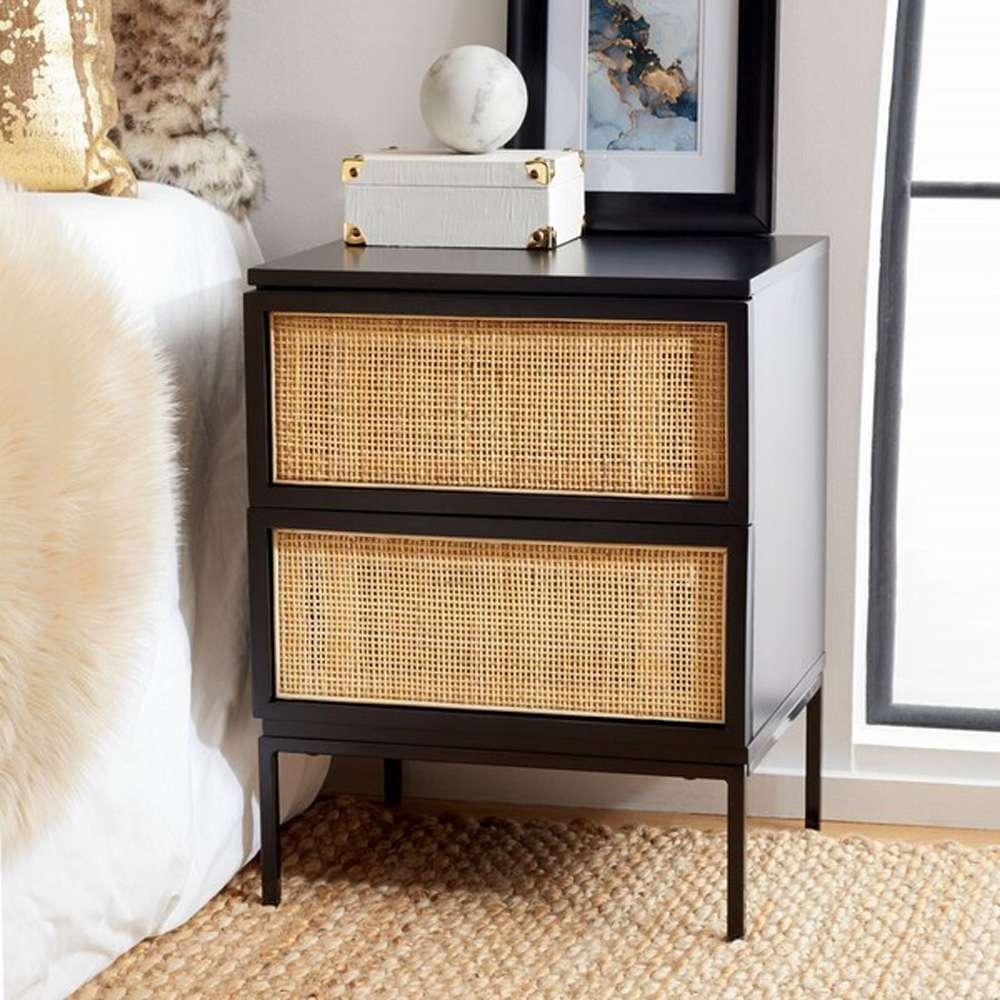 Safavieh - Zadie 2 Drw Rattan Nightstand - Black - Natural - NST5007D veiw 3