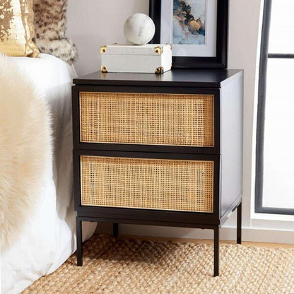 Safavieh - Zadie 2 Drw Rattan Nightstand - Black - Natural - NST5007D veiw 3