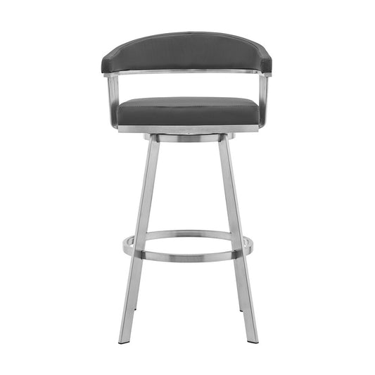 Armen Living - Chelsea 30in Gray Faux Leather and Brushed Stainless Steel Swivel Bar Stool - LCCSBABSGR30 veiw 2