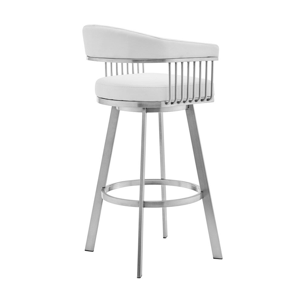 Armen Living - Chelsea 30in White Faux Leather and Brushed Stainless Steel Swivel Bar Stool - LCCSBABSWH30 veiw 3