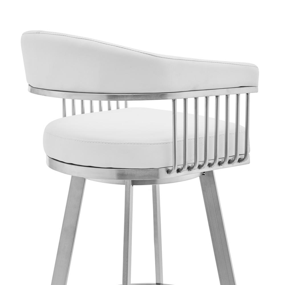 Armen Living - Chelsea 30in White Faux Leather and Brushed Stainless Steel Swivel Bar Stool - LCCSBABSWH30 veiw 5