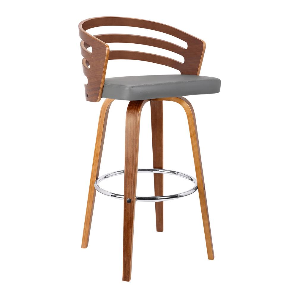 Armen Living - Jayden 30in Bar Height Swivel Grey Faux Leather and Walnut Wood Bar Stool - LCJYBAGRWA30 veiw 1