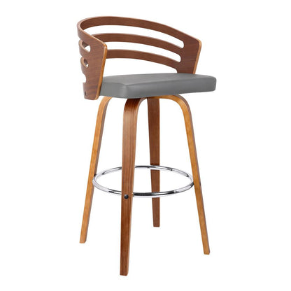 Armen Living - Jayden 30in Bar Height Swivel Grey Faux Leather and Walnut Wood Bar Stool - LCJYBAGRWA30 veiw 1