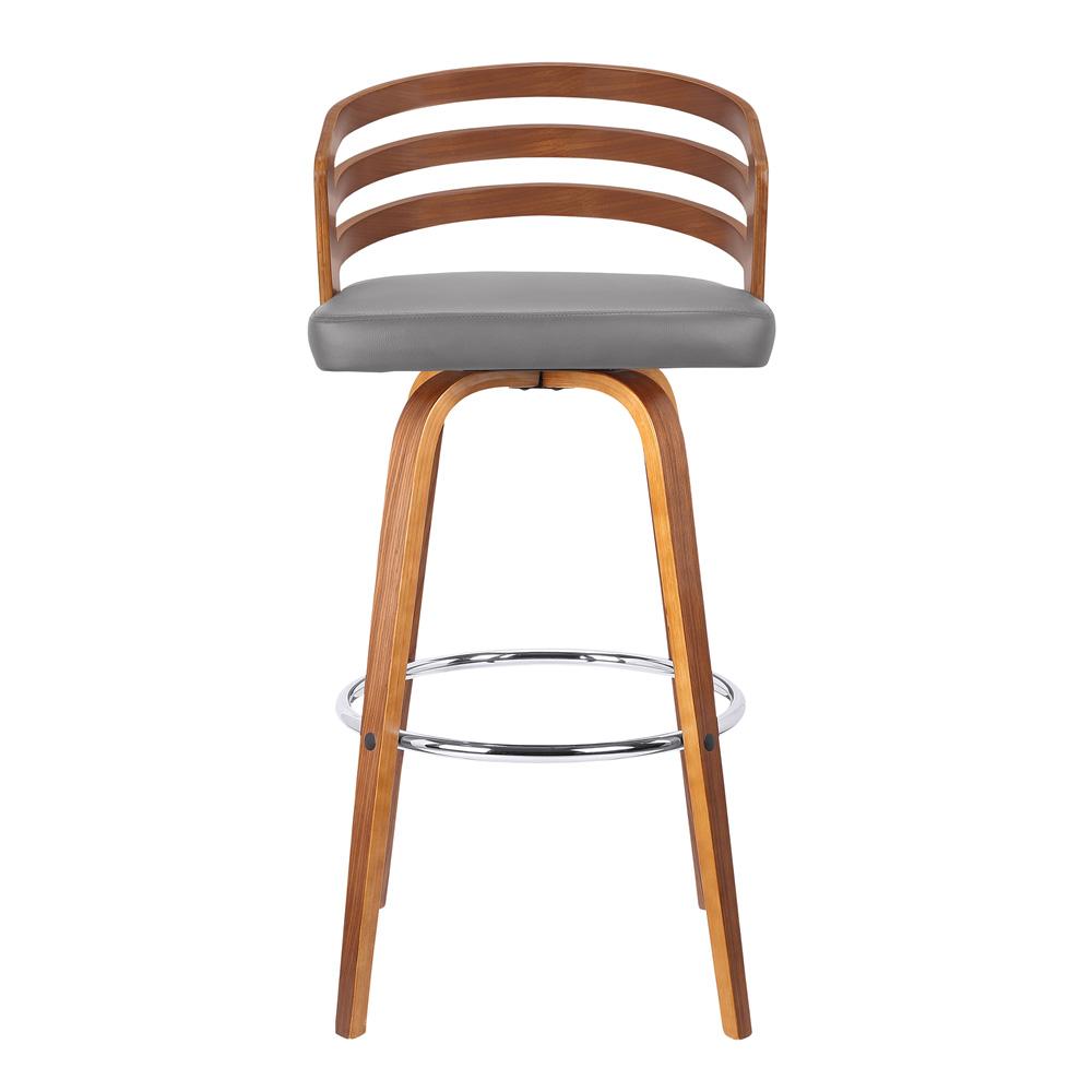 Armen Living - Jayden 30in Bar Height Swivel Grey Faux Leather and Walnut Wood Bar Stool - LCJYBAGRWA30 veiw 2