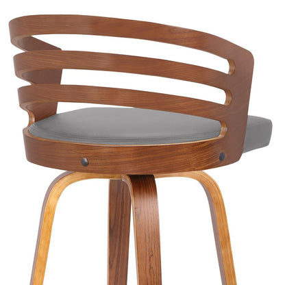 Armen Living - Jayden 30in Bar Height Swivel Grey Faux Leather and Walnut Wood Bar Stool - LCJYBAGRWA30 veiw 5