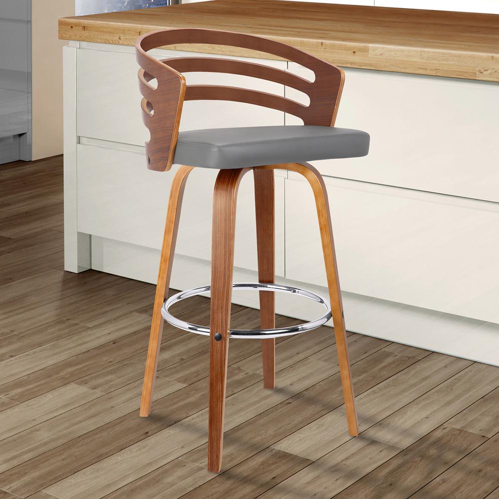 Armen Living - Jayden 30in Bar Height Swivel Grey Faux Leather and Walnut Wood Bar Stool - LCJYBAGRWA30 veiw 7