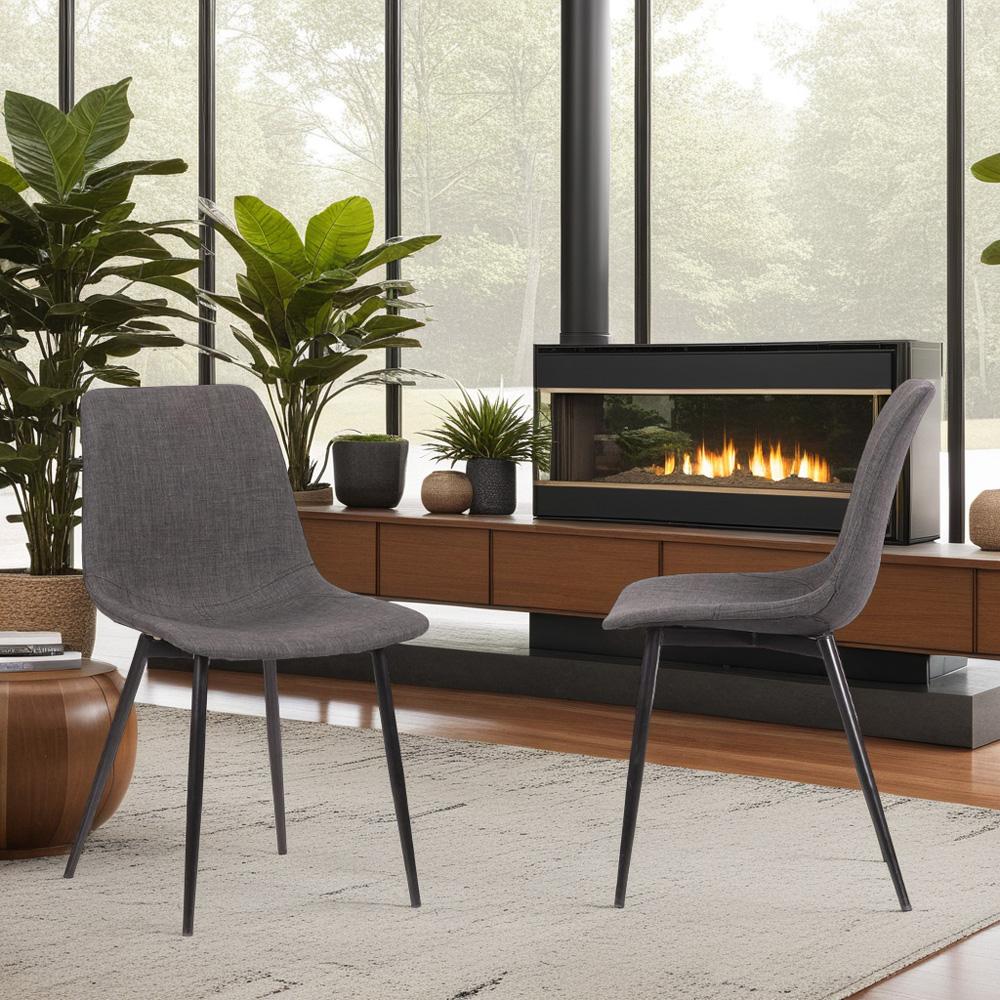 Armen Living - Monte Contemporary Dining Chair in Charcoal Fabric with Black Powder Coated Metal Legs - LCMOCHCH veiw 6