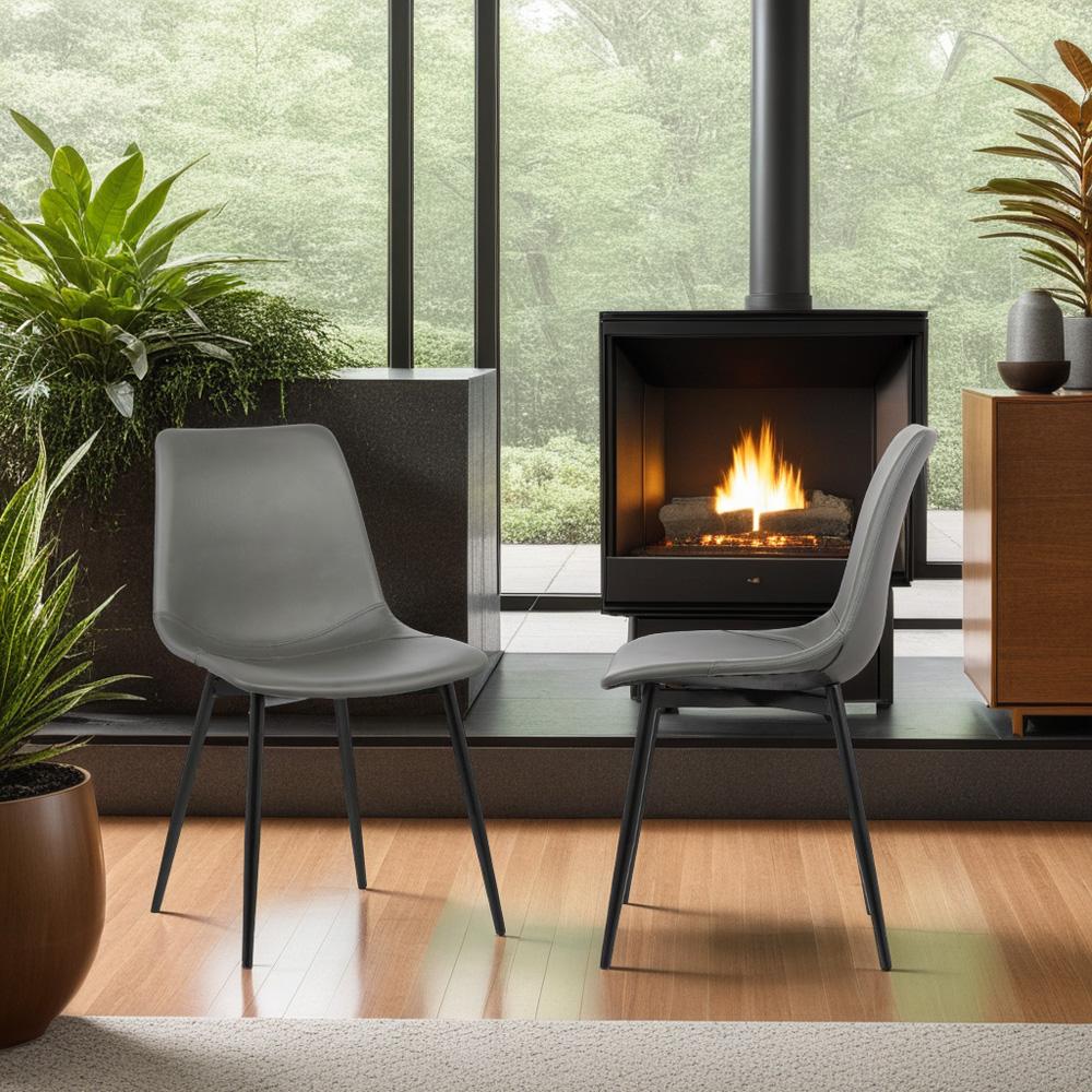 Armen Living - Monte Contemporary Dining Chair in Gray Faux Leather with Black Powder Coated Metal Legs - LCMOCHGREY veiw 7
