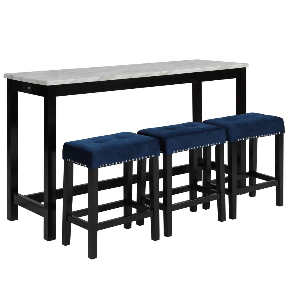 New Classic Furniture - Celeste Theater Bar Table With 3 Stools-Blue - D400-B3S-BLU veiw 1