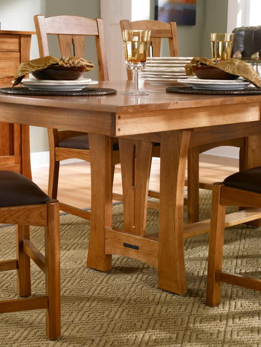 A-America - Cattail Bungalow 96in Trestle Table with (2) 18in Leaves in Warm Amber Finish - CATAM6300 veiw 2