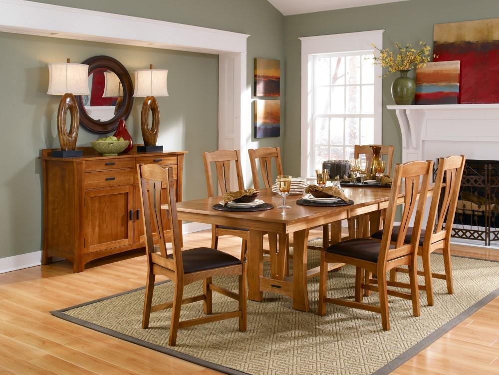 A-America - Cattail Bungalow 96in Trestle Table with (2) 18in Leaves in Warm Amber Finish - CATAM6300 veiw 4