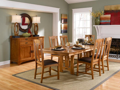 A-America - Cattail Bungalow 96in Trestle Table with (2) 18in Leaves in Warm Amber Finish - CATAM6300 veiw 4